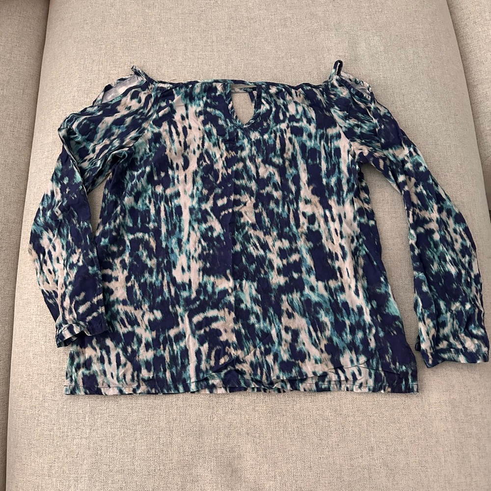 Off the shoulder animal print top in navy blue and light blue
